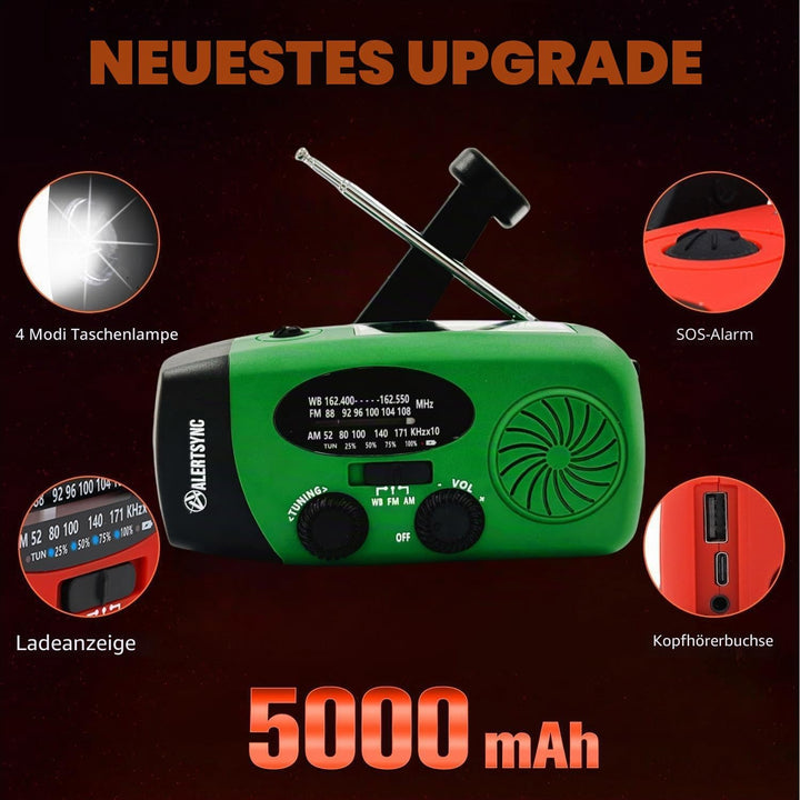 Notfall-Solarradio, tragbares Kurbelradio mit LED-Taschenlampe, wiederaufladbares 5000mAh-Netzteil,