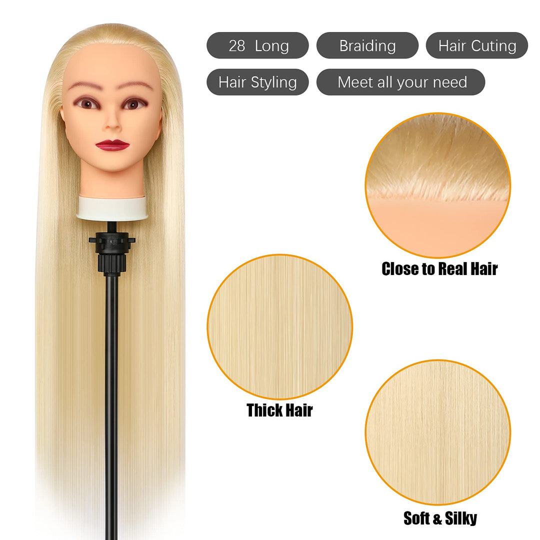 Trainingsköpfe, 28 inch Übungskopf Frisierkopf Friseur 100% Synthetikfaser-Haar Styling Kopf Frisier