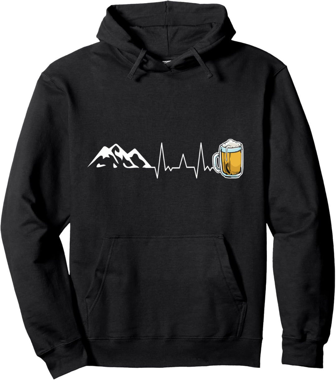Bier und Berge Herzschlag Wandern Camping Pullover Hoodie