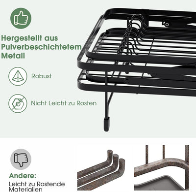 COSTWAY Abtropfgestell 2-stöckig, Geschirrkorb Metall, Erweiterbar & 360 drehbar & Klappbar, Geschir