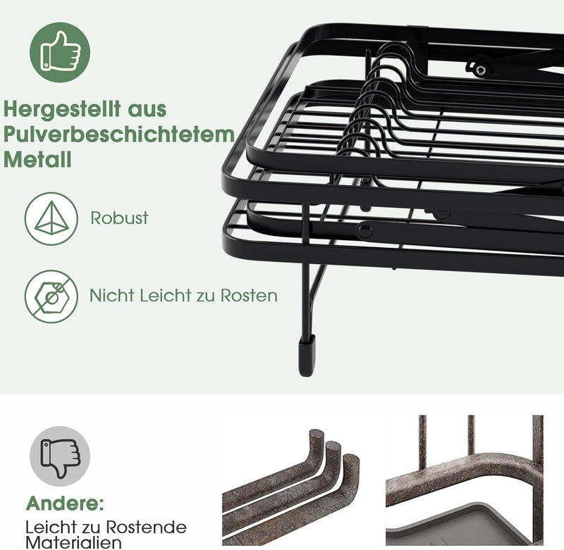 COSTWAY Abtropfgestell 2-stöckig, Geschirrkorb Metall, Erweiterbar & 360 drehbar & Klappbar, Geschir