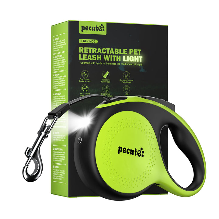 Pecute Hundeleine 8m, Rollleine für Hunde mit LED-Licht, 360° Verknotungsfreier verlängerter Leine,