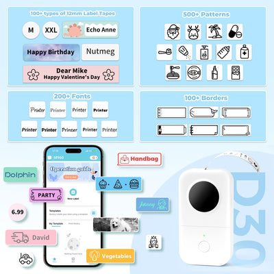 Phomemo D30 Beschriftungsgerät Selbstklebend Mini Etikettiergerät Bluetooth Etikettendrucker Label P