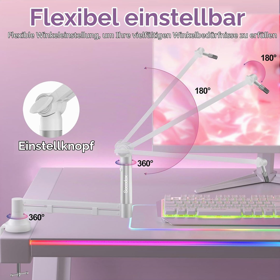 Low Profile Mikrofonarm, Verbesserter Mikrofonständer mit 7 cm Tischklemme, 3/8"- &amp; 5/8"-Adapter, Mi