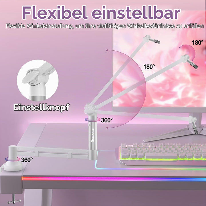 Low Profile Mikrofonarm, Verbesserter Mikrofonständer mit 7 cm Tischklemme, 3/8"- &amp; 5/8"-Adapter, Mi