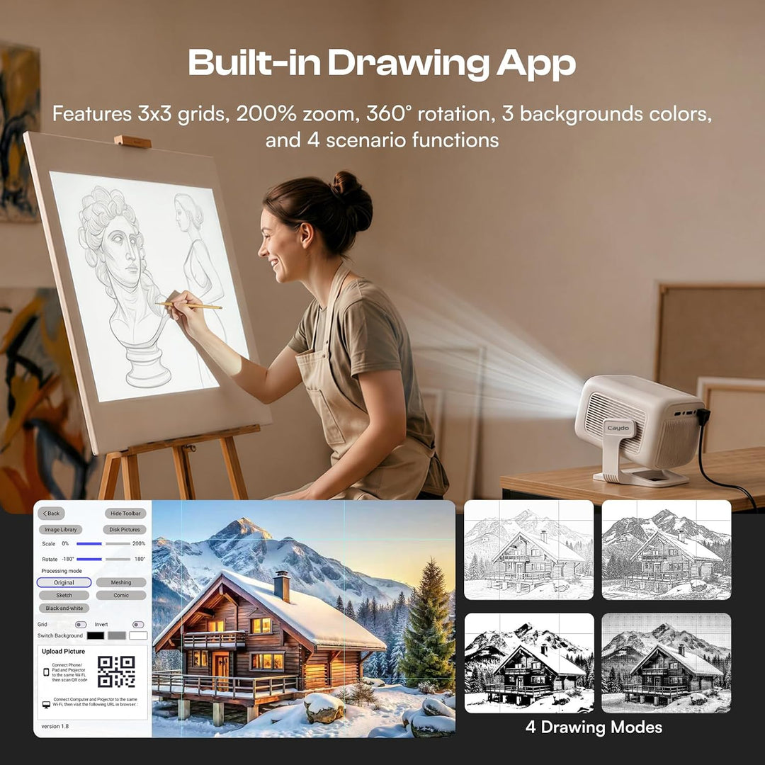 Caydo P2 Kunst-Projektor mit Drehfuss, integrierter Zeichen-App für Künstler, Autofokus & Trapezkorr