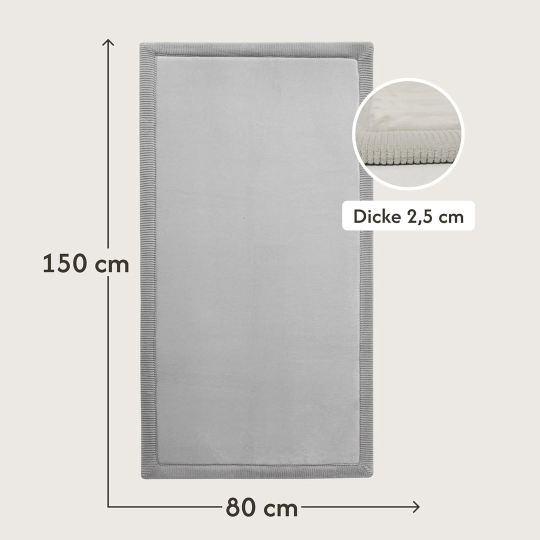 Wolkenweiche Samtmatte-Spielmatte Baby 150x80x2,5cm, grau – Kinderteppich mit hochwertigem Memory-Sc