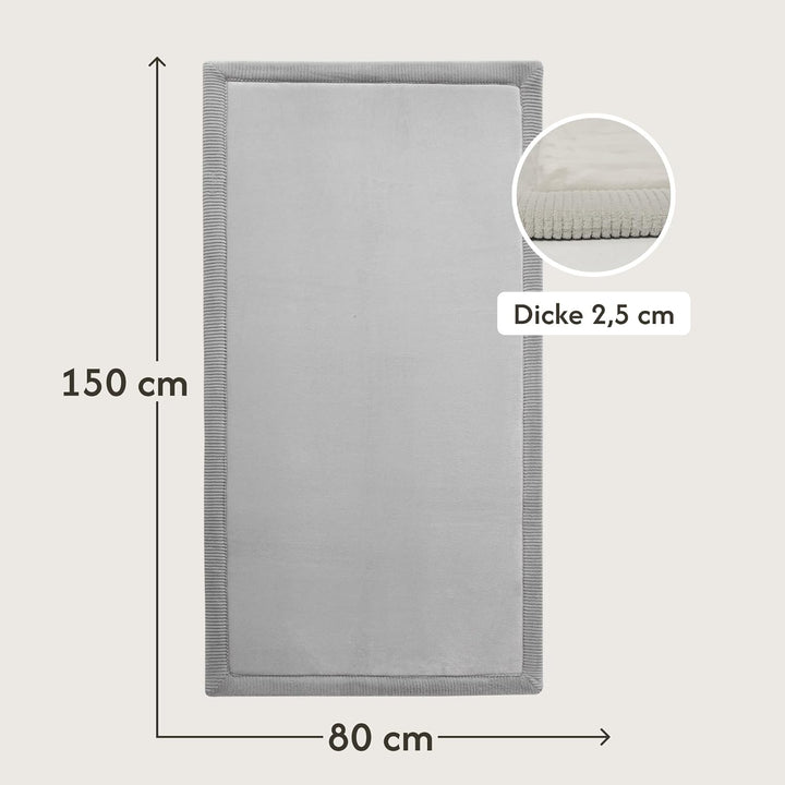 Wolkenweiche Samtmatte-Spielmatte Baby 150x80x2,5cm, grau – Kinderteppich mit hochwertigem Memory-Sc