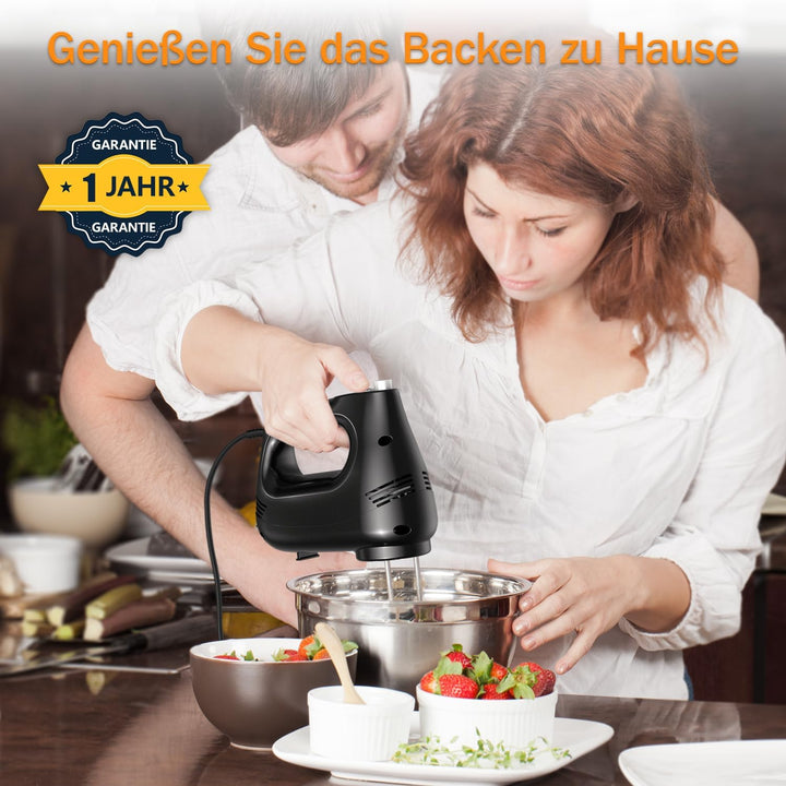 Elektrischer Handmixer 300W mit Edelstahl Schneebesen, Knethaken, Elektrische Handrührer,Turbo Boost