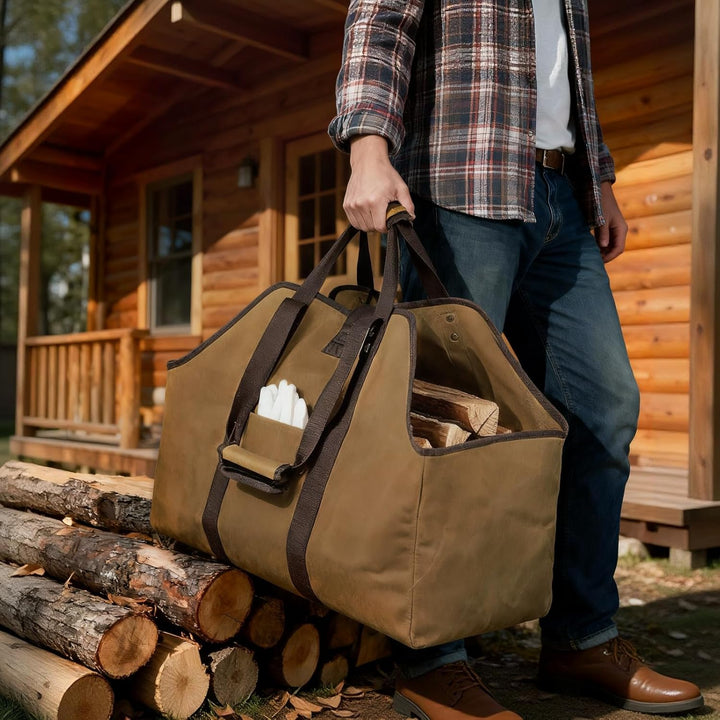 Kaminholzkorb Gross, 60 x 30 x 50cm Holzkorb mit Handschuhen für Kaminholz zum Transportieren und Au