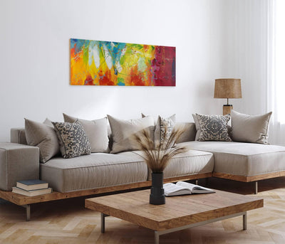 KunstLoft Leinwandbild | 100% HANDGEMALT | 150x50cm | Gemälde 'Bright Future' | Abstrakt | Bunt | Wa