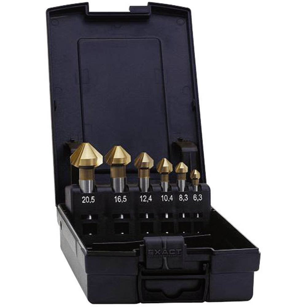 Exact 05568 Kegelsenker Set, Ø 6,3-25,0mm, 90° HSS, TiN-Beschichtung, DIN 335C, Ø 6,3-25,0mm, 90° HS