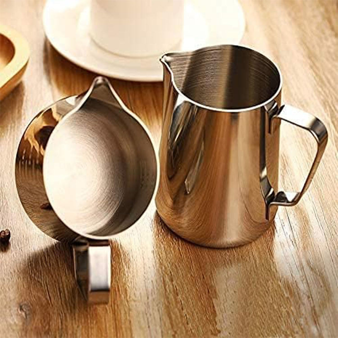 2 Stück Milchkännchen Edelstahl, 150ml/350ml Aufschäumer Kännchen, Milch Aufschäumkrug mit Messung M
