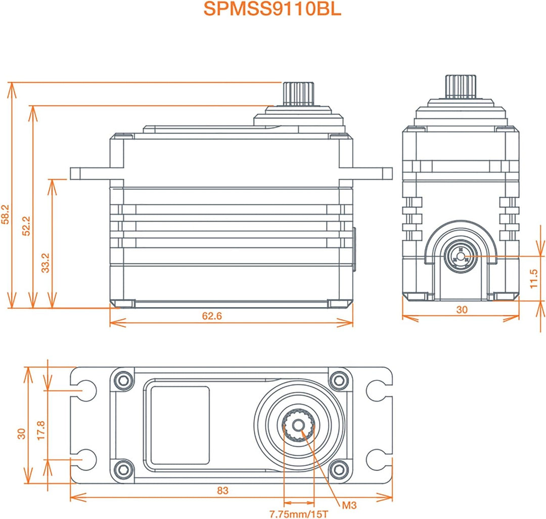 Spektrum S9110BL 1/5 Digital HV High Speed Brushless Metall Getriebeoberfläche Servo, SPMSS9110BL