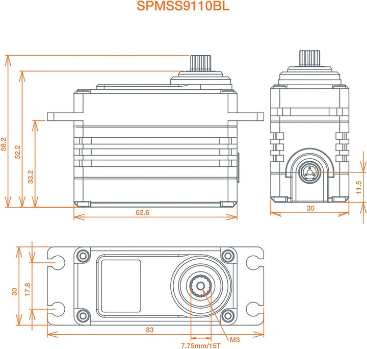 Spektrum S9110BL 1/5 Digital HV High Speed Brushless Metall Getriebeoberfläche Servo, SPMSS9110BL