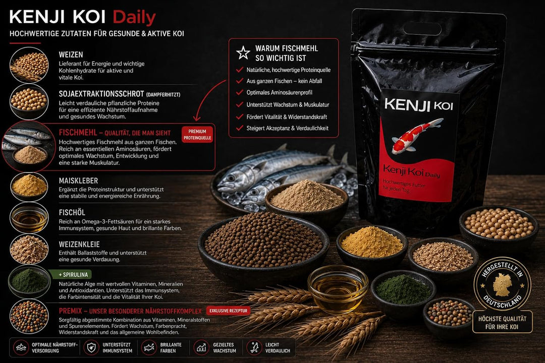 KENJI KOI Daily Food 5kg 3mm - Koifutter für die ganze Saison mit SPIRULINA | Alleinfutter für Koi |