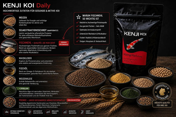 KENJI KOI Daily Food 5kg 3mm - Koifutter für die ganze Saison mit SPIRULINA | Alleinfutter für Koi |