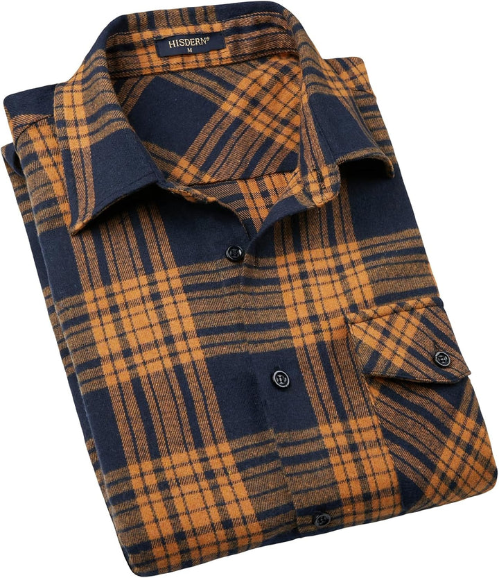 HISDERN Flanellhemd Herren Karierte Hemden Herren Langarm Button Down Baumwolle Holzfällerhemd Regul