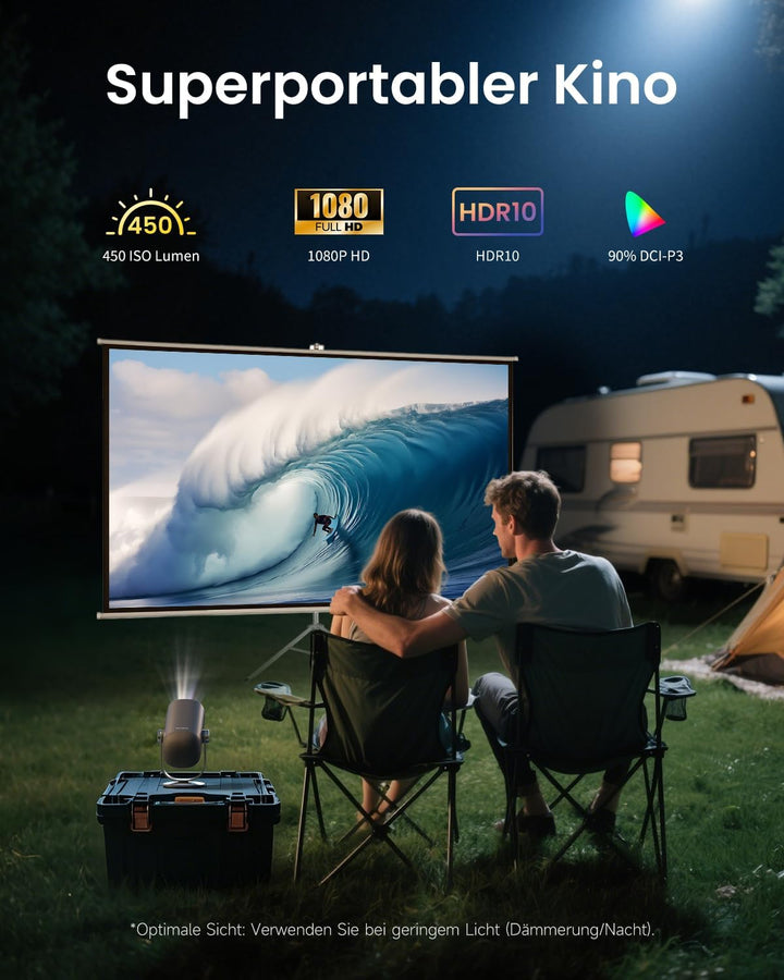 Dangbei Freedo Beamer mit Akku, 450 ISO Lumen, Google TV & Netflix, Dolby Audio, 1080P, HDR10, 165°
