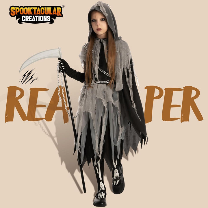 Spooktacular Creations Sensenmann Kostüm für Kinder Sensenmann Halloween Kostüm mädchen Grim Reaper