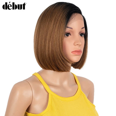 Début Lace Front Perücke für schwarze Damen Bob Perücke für weisse Damen Kunsthaar 24 cm 120g Braun
