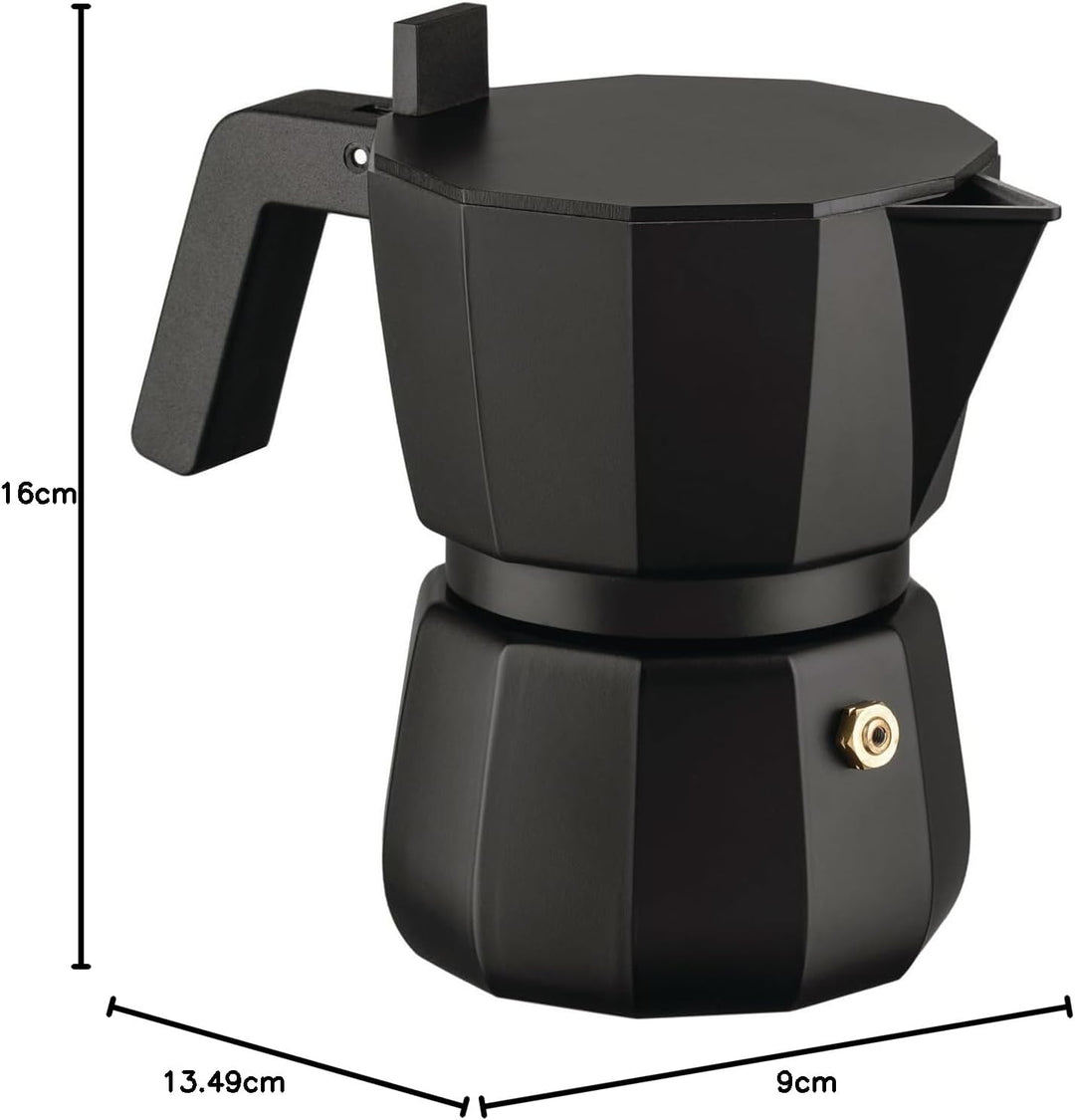 Alessi Moka DC06/3 B - Design Espressokocher aus Gussaluminium, Griff und Knopf aus PA, Schwarz, 3 T