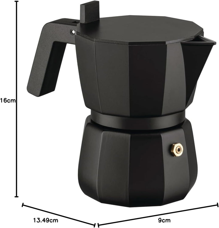 Alessi Moka DC06/3 B - Design Espressokocher aus Gussaluminium, Griff und Knopf aus PA, Schwarz, 3 T