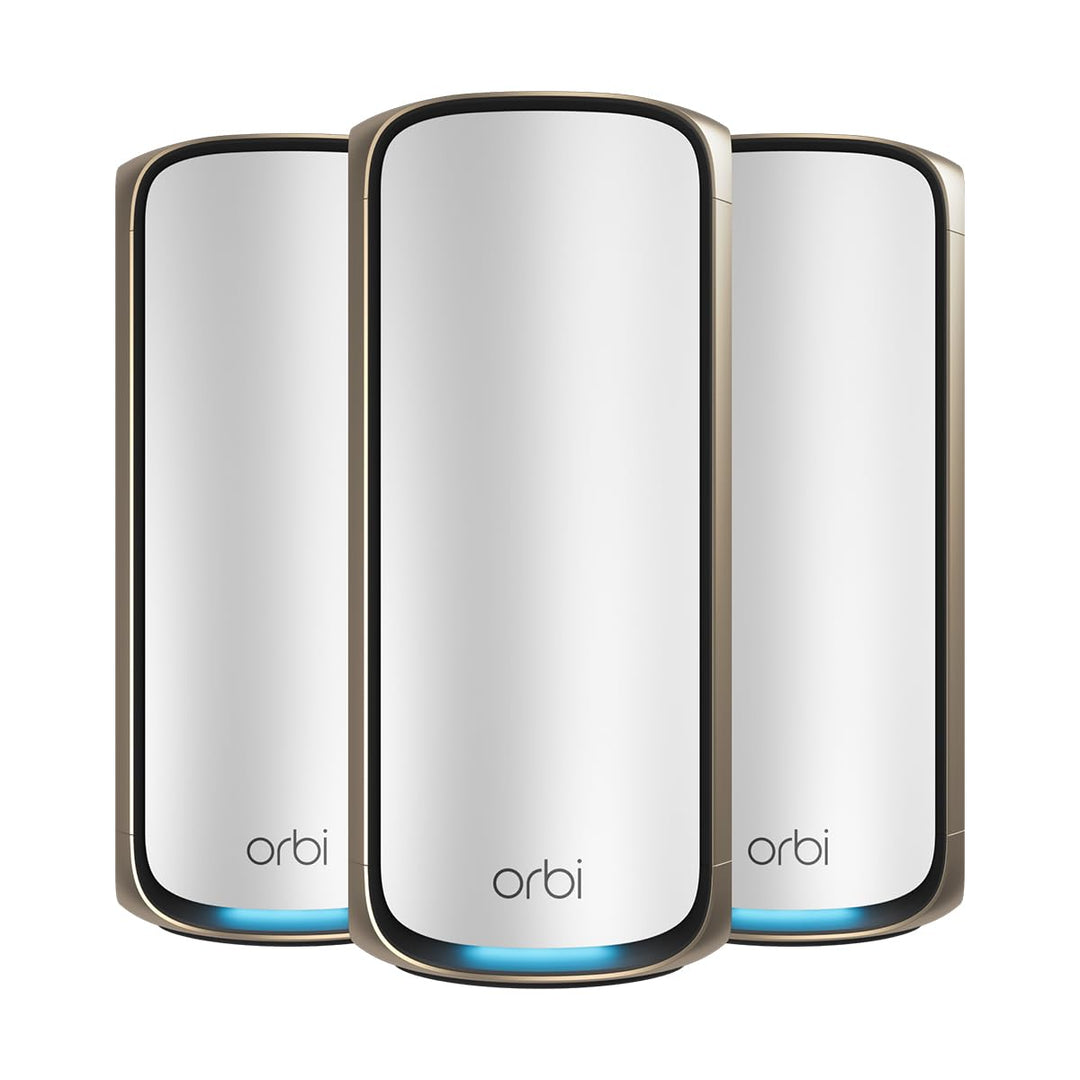 NETGEAR Orbi 970-Serie Quad-Band WiFi 7 Mesh WLAN Set (RBE973S), BE27000 WiFi 7 Router mit 2 Satelli
