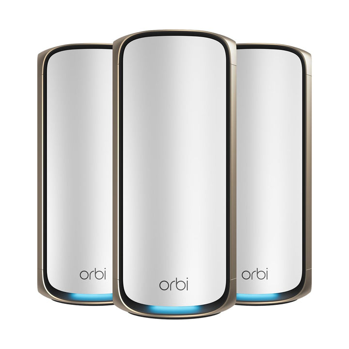 NETGEAR Orbi 970-Serie Quad-Band WiFi 7 Mesh WLAN Set (RBE973S), BE27000 WiFi 7 Router mit 2 Satelli