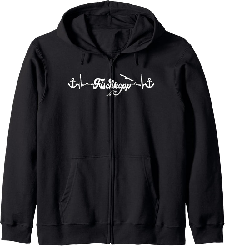 "Fischkopp" Heartbeat Anker Platt Heimat Ostfriese Nordsee Kapuzenjacke