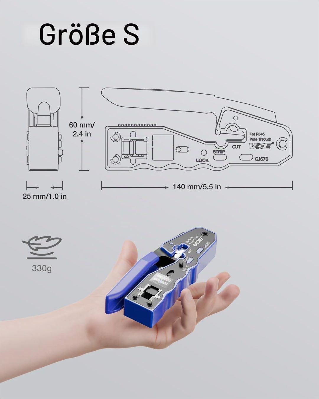 VCE GJ670BL Professionell Netzwerk Werkzeug RJ45 Crimpzange Netzwerkkabelzange