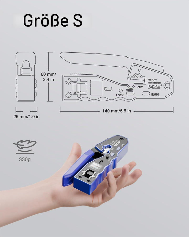 VCE GJ670BL Professionell Netzwerk Werkzeug RJ45 Crimpzange Netzwerkkabelzange