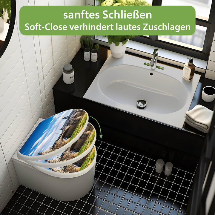 banjado Toilettendeckel mit Absenkautomatik 44,5x37cm - Soft Close Toilettensitz - WC Sitz mit Absen