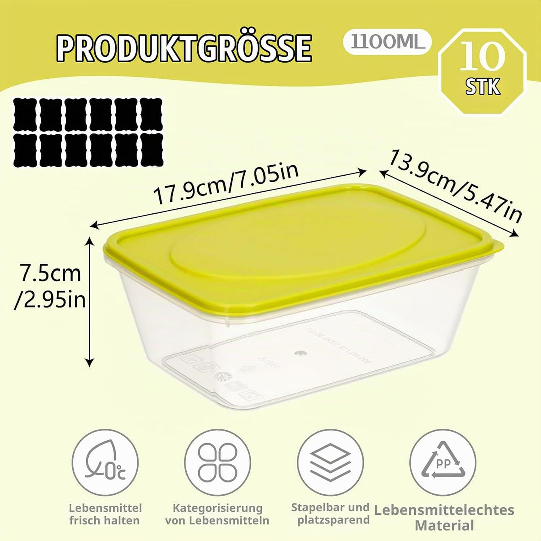 VINATO 10 Stück 1100ml Frischhaltedosen mit Deckel, Wiederverwendbarer Frischhaltedosen-Set für Lebe