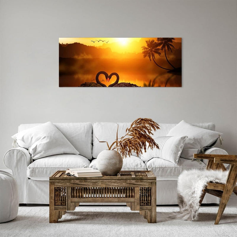 Panorama Bilder auf Leinwand 100x40cm Leinwandbild Schwan Wasser Paar Gross Wanddeko Bild Schlafzimm