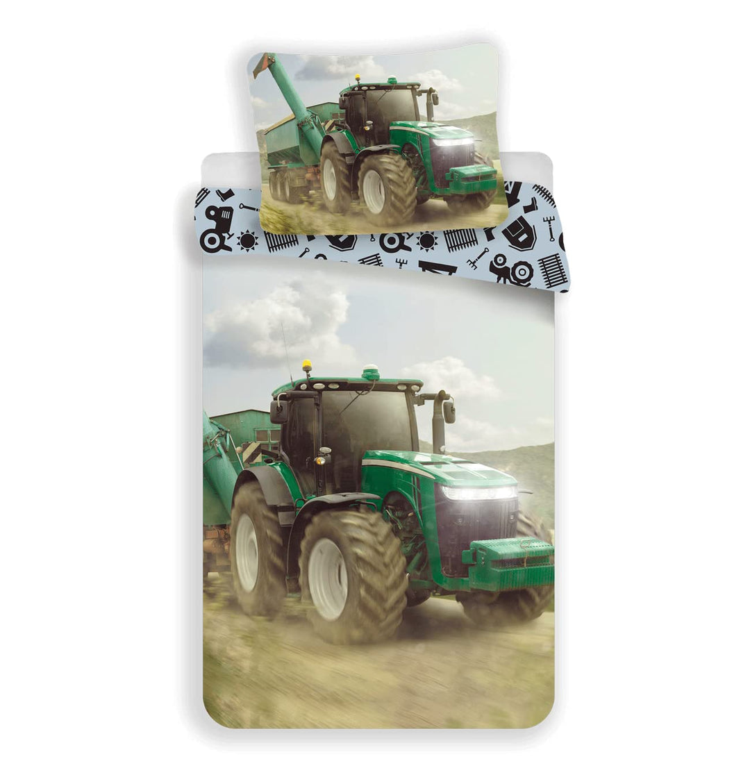 Jerry Fabrics Traktor Einzelne Baumwolle Bettbezug und Kissenbezug Set