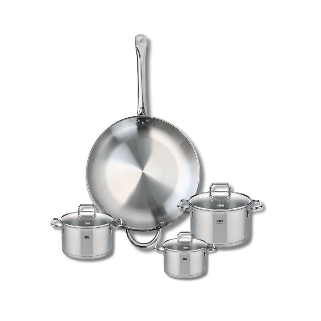 ELO 9699950 Kochgeschirr-Set, 4-teilig, 1 Bratpfanne 32 cm und 3 Kochtöpfe 12, 14 und 16 cm Elo Prof