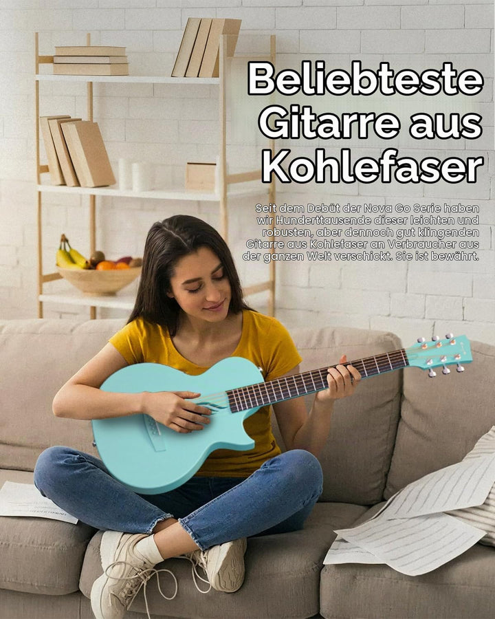 Enya E Gitarre Kinder Set - 35 Zoll Blau Nova Go SP1 Kohlefaser Akustik E-Guitar Beginner Kit mit Sm
