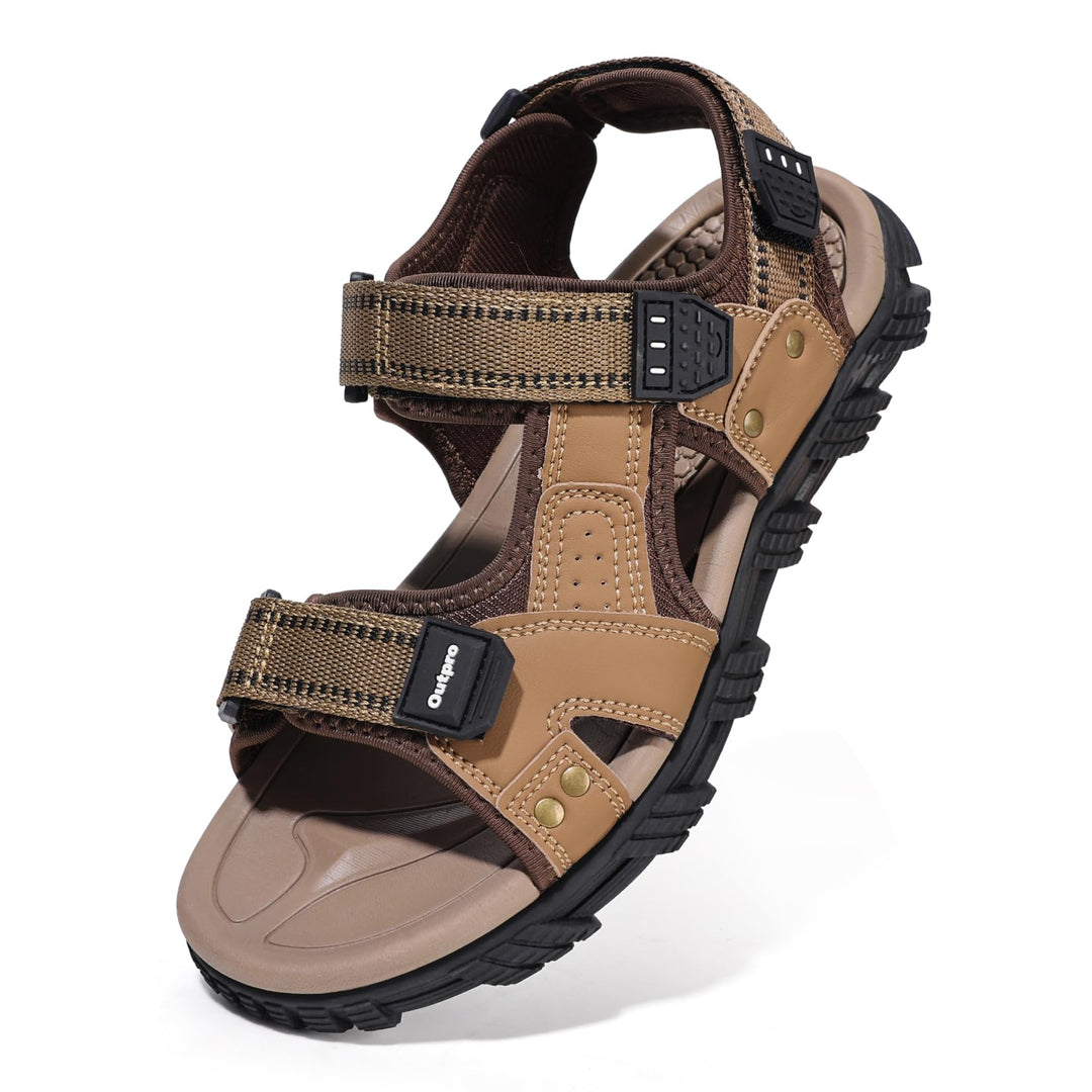 OutPro Herren Wandersandalen Sport Sandalen Wasserdichte Bequeme Ledersandalen Sandale verstellbare