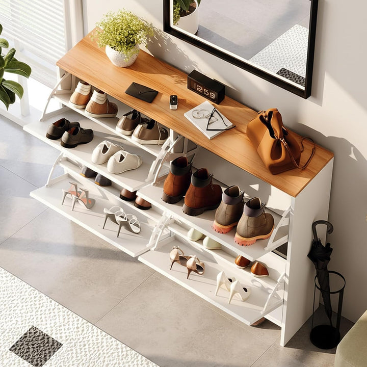 LEADZM Schuhschrank Schmal,Schuhkipper mit 4 Flip-Schubladen Schuhregal für den Eingang, Flur, Wohnz