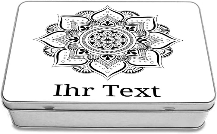 gravur-farbik.de – personalisierbare eckige Dose mit Name oder Wunschtext – Zentangle Mandala Motiv
