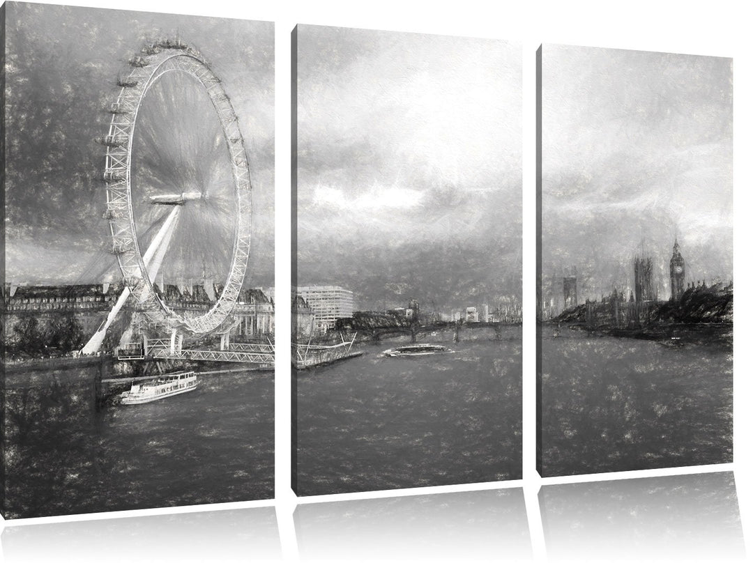 Pixxprint Riesenrad London Eye als Leinwandbild/Grösse: 3 Teilig (120x80) cm/Wandbild/Kunstdruck/fer