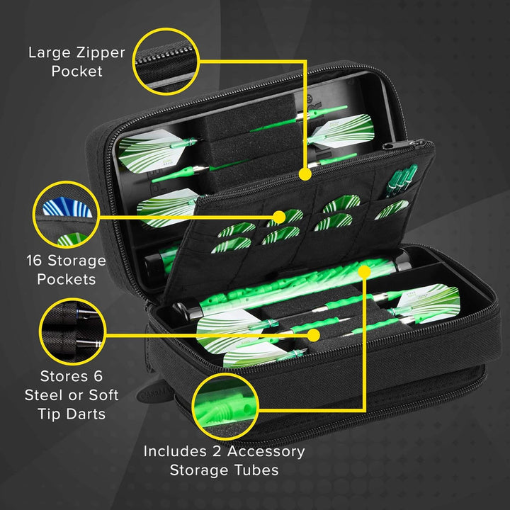Casemaster Plazma Pro Darttasche für 6 Dartpfeile mit weicher und Stahlspitze, verfügt über eine gro