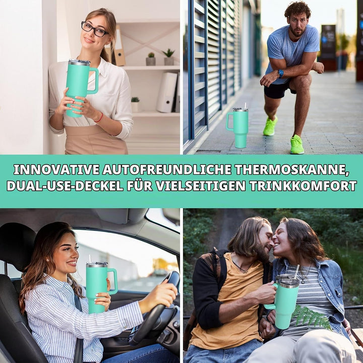 HNCY Thermobecher mit 2-in-1-Deckel 1180ML, Kaffeebecher to go Thermo, Trinkbecher mit Deckel und St