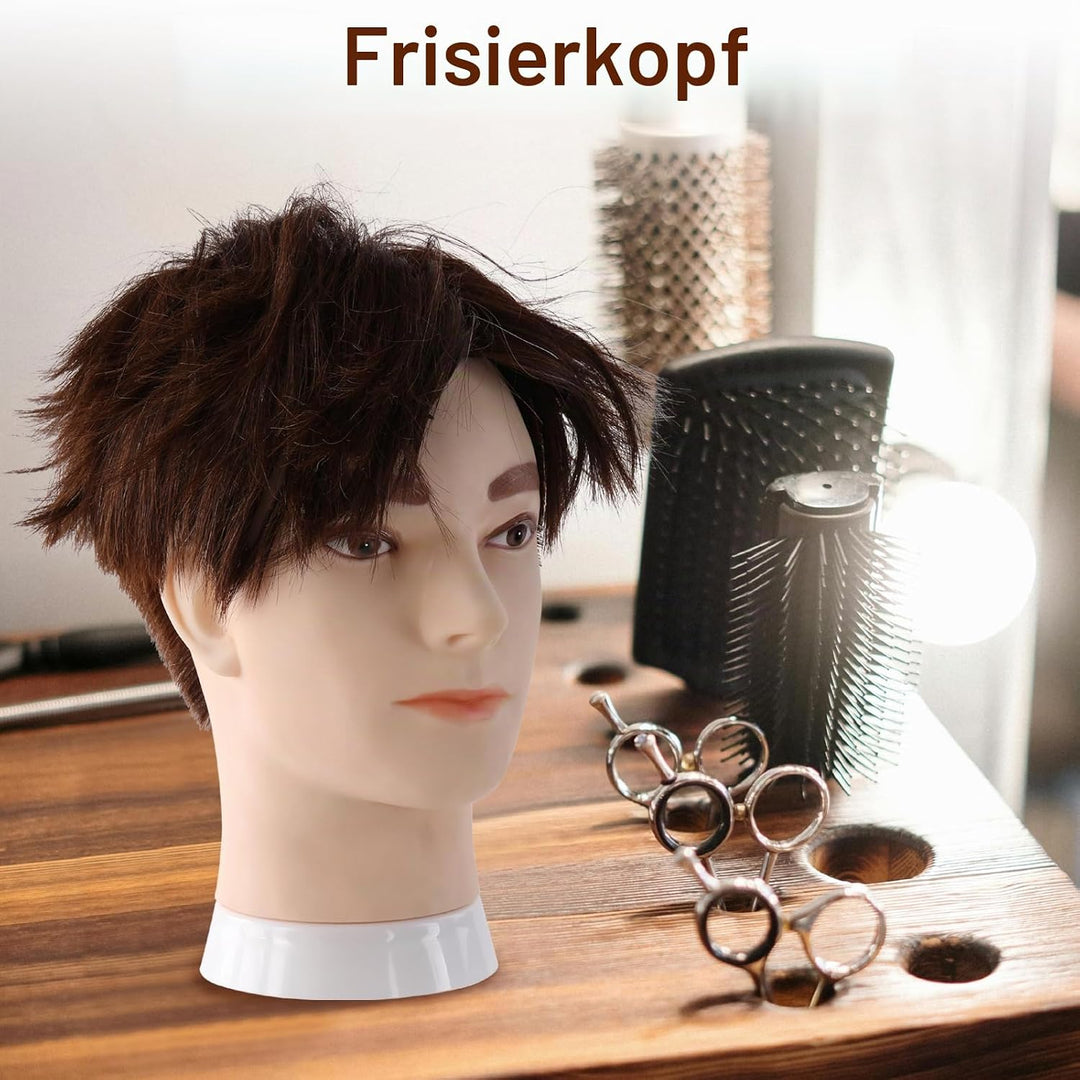 Mann Frisierkopf 100% Echthaar, Frisurenkopf Männlicher Haarschnitt Übungskopf mit Haar, Friseur Kop