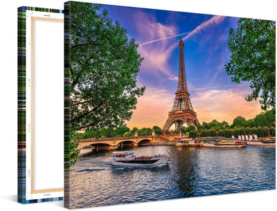 PICANOVA – Leinwandbild 80x60cm Eiffelturm Paris – Leinwanddruck – Wandbild Kunstdruck Auf 2cm Holz-