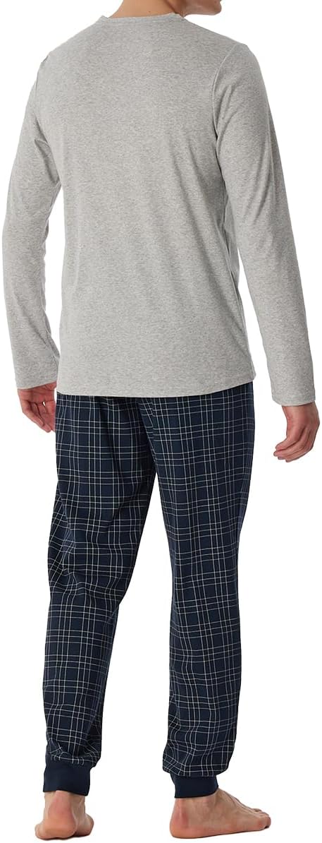 Schiesser Herren Schlafanzug lang mit Knopfleiste warme Baumwolle - Interlock 60 Grosse Grössen Grau