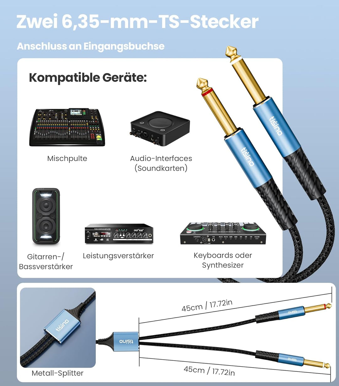 Tisino XLR-Buchse auf Doppelte 6,35mm-TS-Klinkenbuchsen Splitterkabel（3m, XLR-Buchse auf 6,35mm-Mono