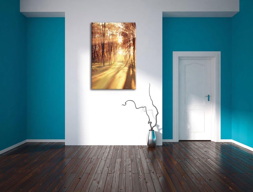 Baumallee im Herbst, Format: 100x70 auf Leinwand, XXL riesige Bilder fertig gerahmt mit Keilrahmen,
