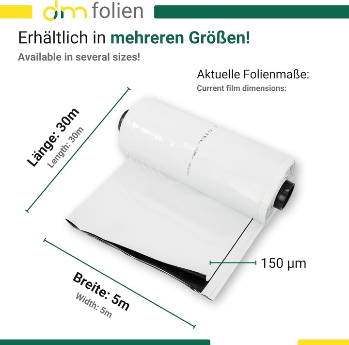 dm-folien gmbh Silofolie 5 x 30 m auf Rolle I Reissfeste Abdeckfolie für den Ausseneinsatz I Silagef